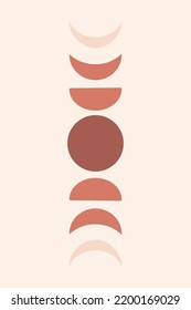 Moon Phases Wall Art Vector with Pastel Terracotta Colors, Mystical Poster