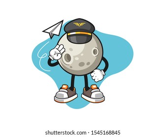 Moon pilot cartoon. Mascot Character vector.