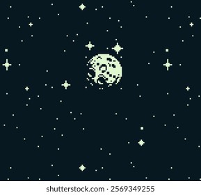Moon pixel abstract background. Video game assets. Isolated vector illustration. Old school computer graphic style.