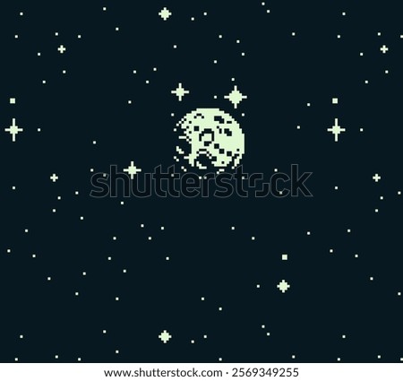 Moon pixel abstract background. Video game assets. Isolated vector illustration. Old school computer graphic style.