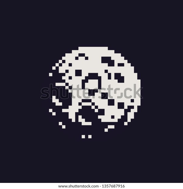 Moon pixel art icon element design for logo mobile app,\
web, sticker, stamp. Isolated 80s abstract vector\
illustration.1-bit sprite.\
