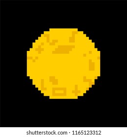 Moon pixel art. Planet 8 bit. Vector illustration.
