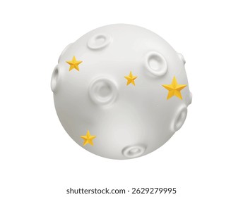 Moon planet icon 3d render illustration. Lunar surface with star icon illustration 3d