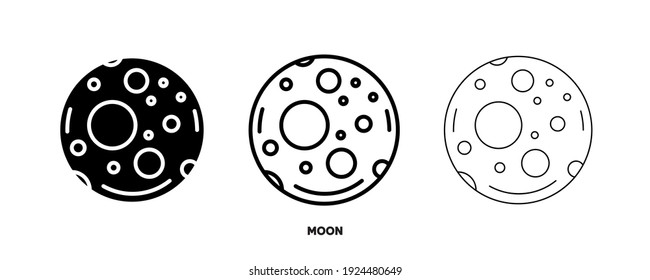 Moon planet icon vector. Simple planet Moon sign in modern design style and logo art for website and mobile app. Editable drawing and silhouette in one.