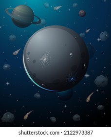 Moon planet on space background illustration