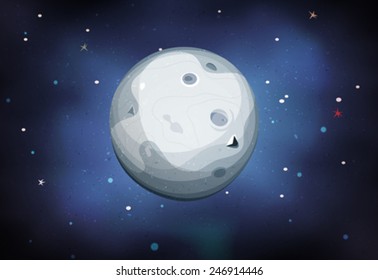 Moon Planet On Space Background/ Illustration of a comic moons or planet, on starry space background