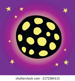Luna, planeta, satélites, objeto espacial. Arte de clip de color vectorial, elemento de diseño, icono sobre el tema del cosmos, cielo nocturno, OVNI