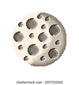 Moon planet in space. Moon pixel art. Vector illustration. Happy Halloween.