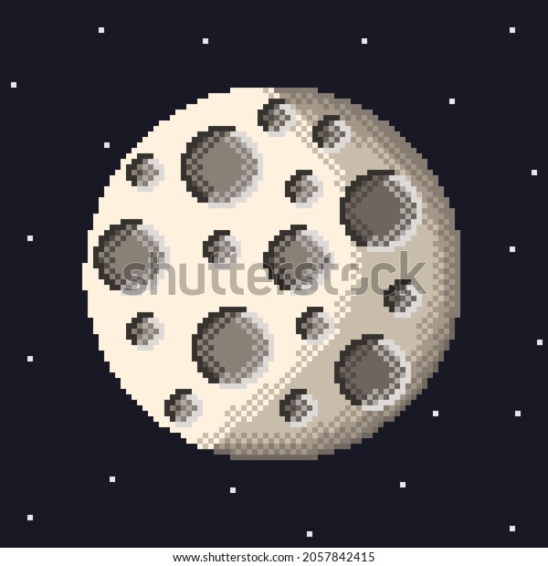 Moon planet in space. Moon pixel art. Vector\
illustration. Happy\
Halloween.