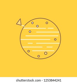 moon, planet, space, squarico, earth Flat Line Filled Icon. Beautiful Logo button over yellow background for UI and UX, website or mobile application