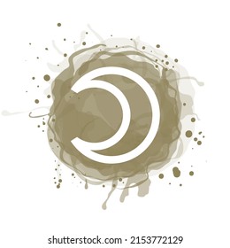 Moon planet symbol. Vector white sign on watercolor blot. Astrological calendar. Zodiacal horoscope. Outline illustration. Jyotisha. Hinduism, Indian or Vedic astrology