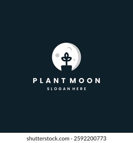 moon plant logo. plants grow on the moon logo concept. very suitable for plant logo