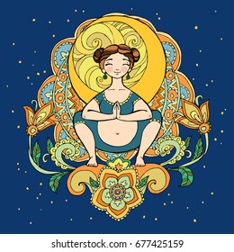 Moon pregnant yoga woman