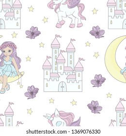 MOON PRINCESS Fairy Tale Seamless Pattern 