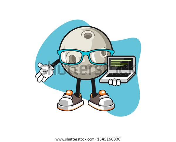 Moon\
programmer cartoon. Mascot Character\
vector.