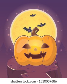 moon pumpkin lantern bats halloween