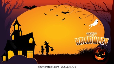 Moon and pumpkins background vector copy space. fit for Halloween Holidays event