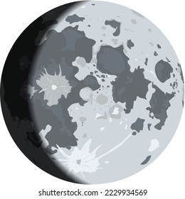 Moon quarter. Natural earth satellite crescent phase