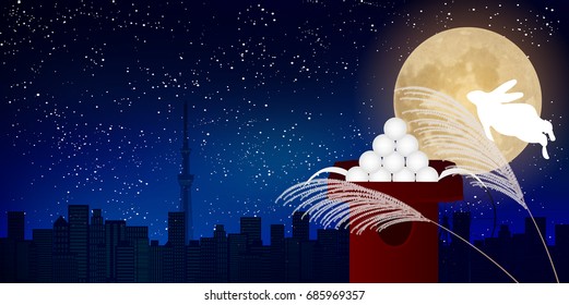 Moon rabbit full moon background