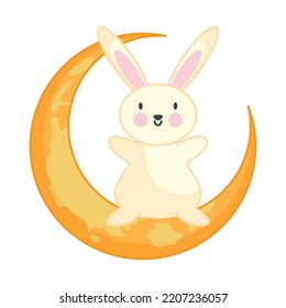 moon with rabbit icon on white background