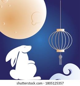 moon with rabbit and lantern design, Happy mid autumn harvest festival oriental chinese and celebration theme Vector illustration
