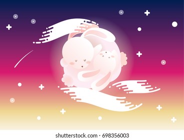 moon rabbit on the sky illustration design vector