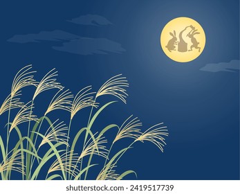 Moon rabbit and pampas grass background