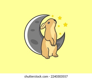 Moon rabbit Pro Vector logo design illustration