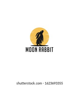 moon rabbit theme vector art logo illustration
