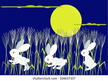 moon and rabbits ;