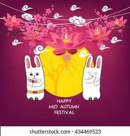 Moon rabbits for celebration Mid Autumn Festival , Translation Happy Mid Autumn Festival