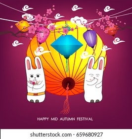Moon rabbits for celebration Mid Autumn Festival , Translation Happy Mid Autumn Festival