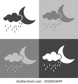 Moon, rain  and cloud icon. Weather forecast. Vector weather set  on white-grey-black color