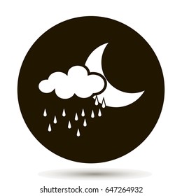 Moon, rain  and cloud icon. Weather forecast.  White icon on a black background