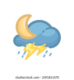 Moon, rain, cloud and lightning colored vector icon. Pictogram from set Weather forecast. Isolated on white background