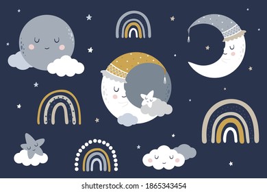 Moon rainbow kids decor white background logo design background fashion wedding invitation christmas card retro christmas winter poster font wedding abstract christmas logo flyer brochure