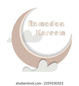 moon ramadan kareem typography. moon and cloud paper cutting out element