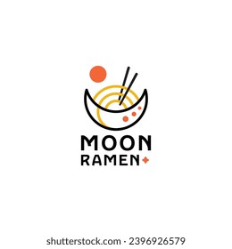 Moon ramen noodle logo icon design template flat vector
