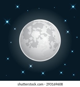 Moon realistic icon with stars vector