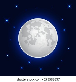 Moon realistic icon with stars vector