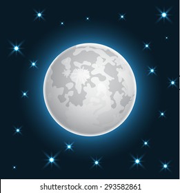 Moon realistic icon with stars vector