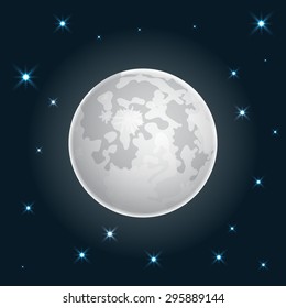 Moon realistic icon with stars vector