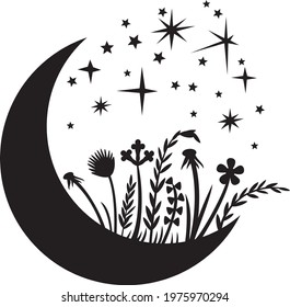 Moon and Reeds black layered vector
