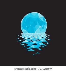 The moon is reflected in the water at night. polygonal