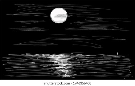 Moon is reflecting on the sea by night