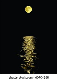 Moon Reflection Over Water Against Black Background