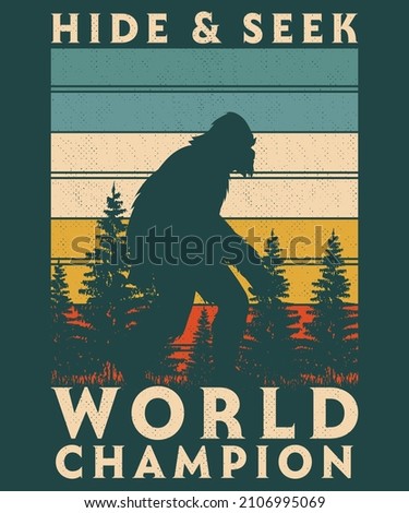 Moon retro vintage Hide  seek world champion yeti vector silhouette t shirt design
