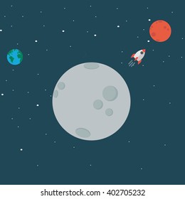moon and rocket