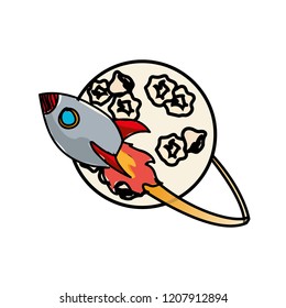 moon with rocket flying