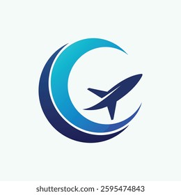 Moon and rocket travel logo